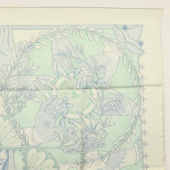 HERMES Carre 90 Scarf ""Les chants du Henne"" Silk Peppermint Auth am8731 - Picture 8 of 15